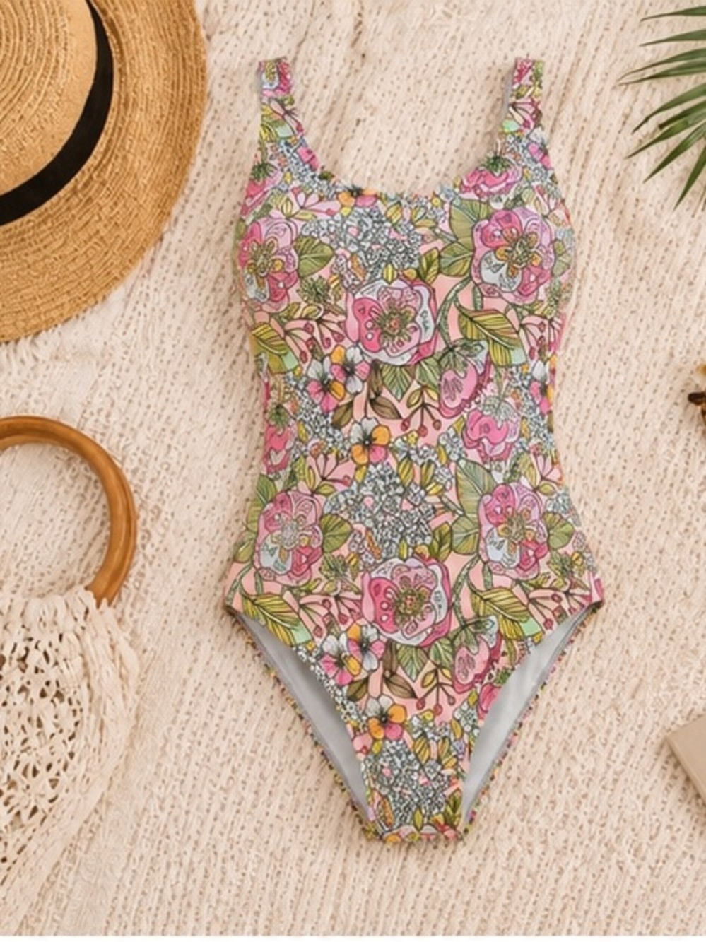 Vintage Floral One Piece Swimsuit Retro High Cut Boho Bathing Suit - Picture 3 of 4